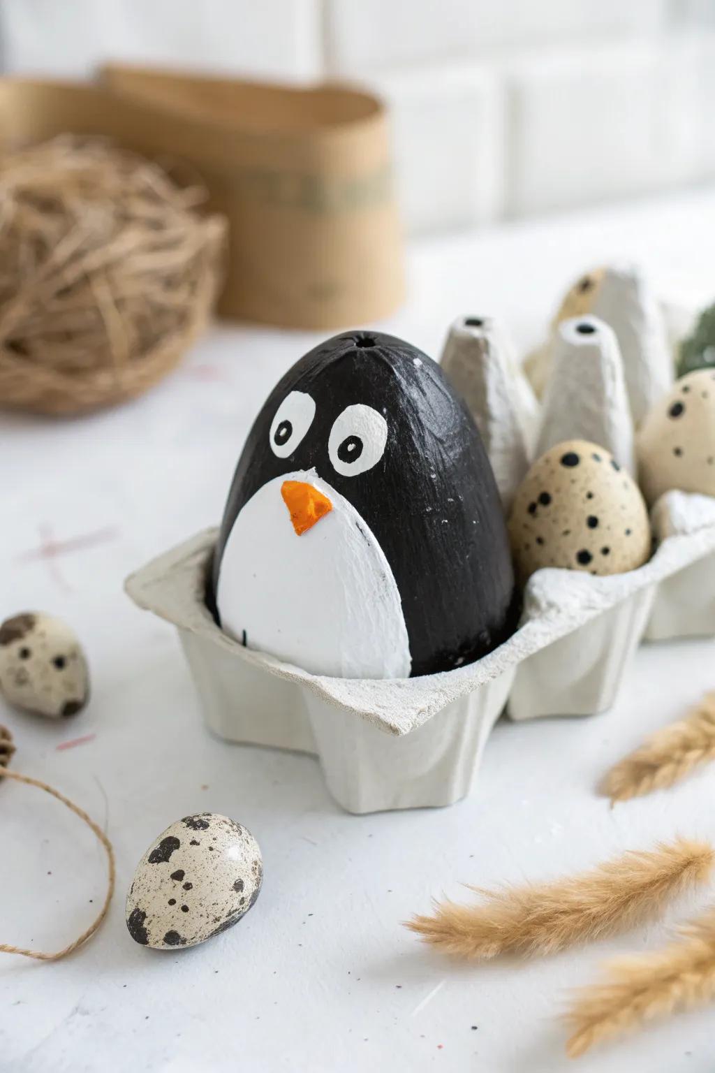 Meet your new adorable winter companion: the charming egg carton penguin!