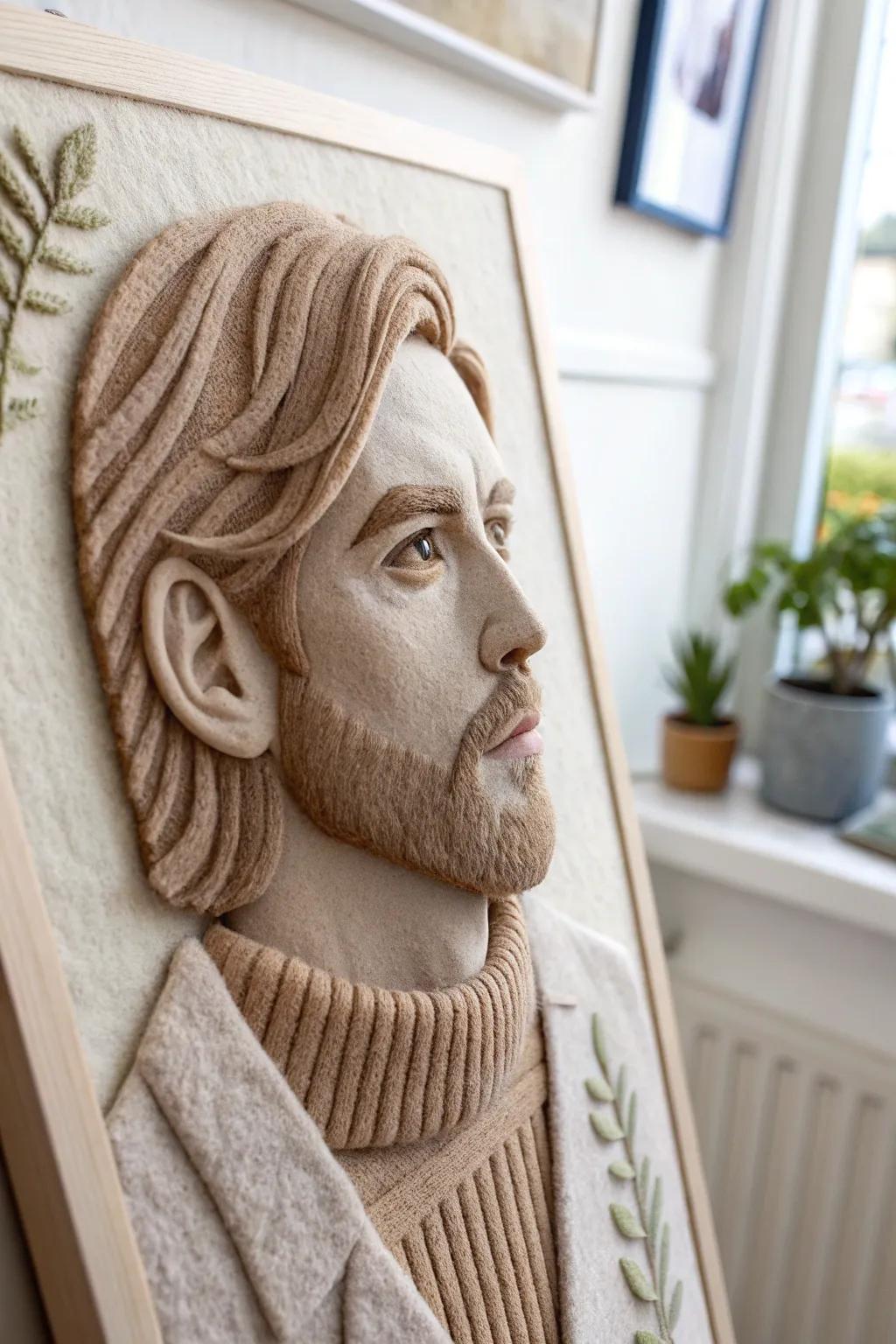 Embrace the cozy charm of felt artistry with this minimalist 3D self-portrait.