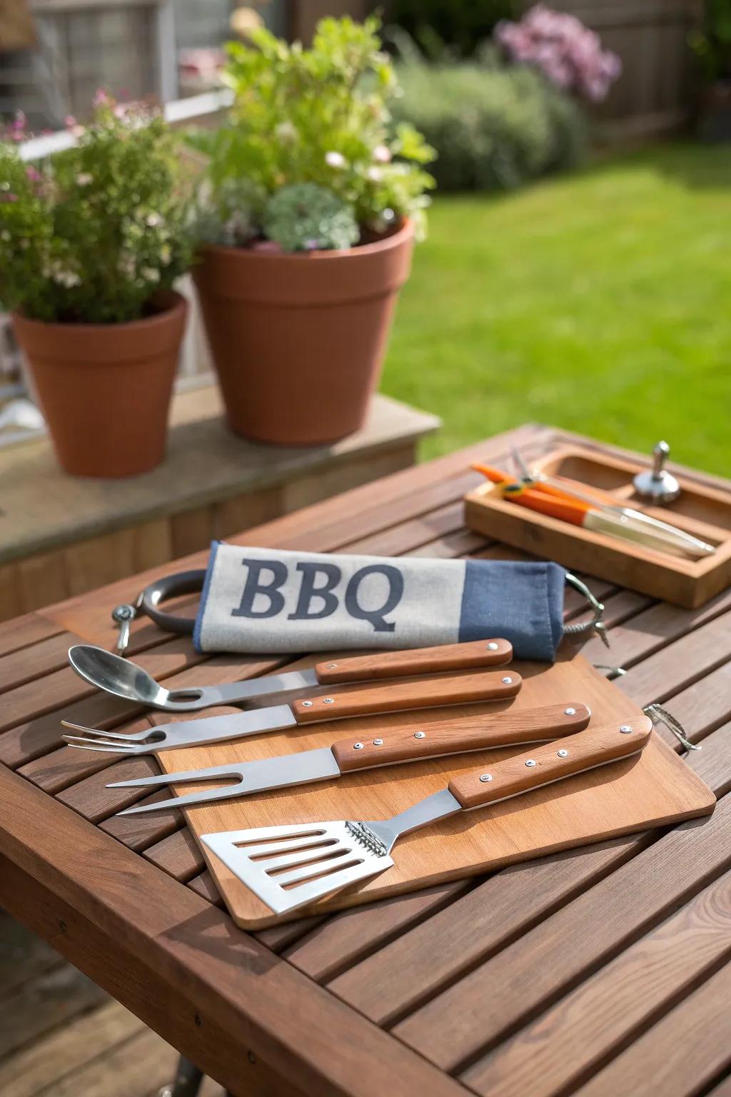 A personalized BBQ tool set is a thoughtful gift for grill enthusiasts.