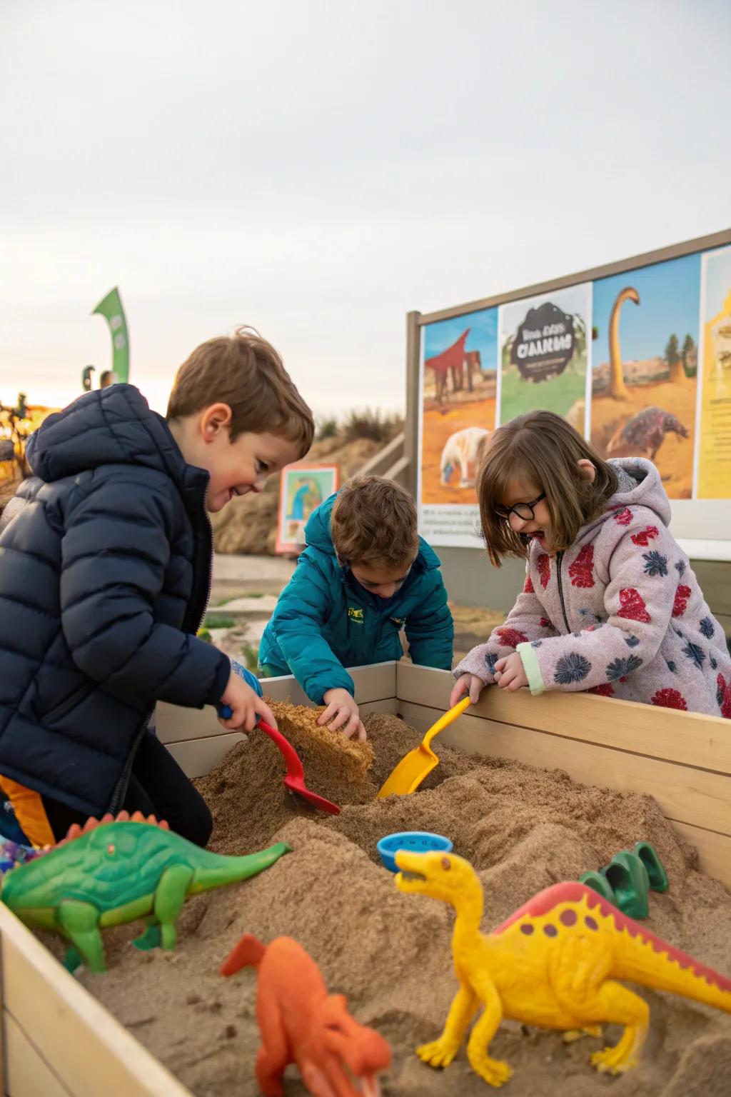 Young paleontologists on a dinosaur dig adventure.