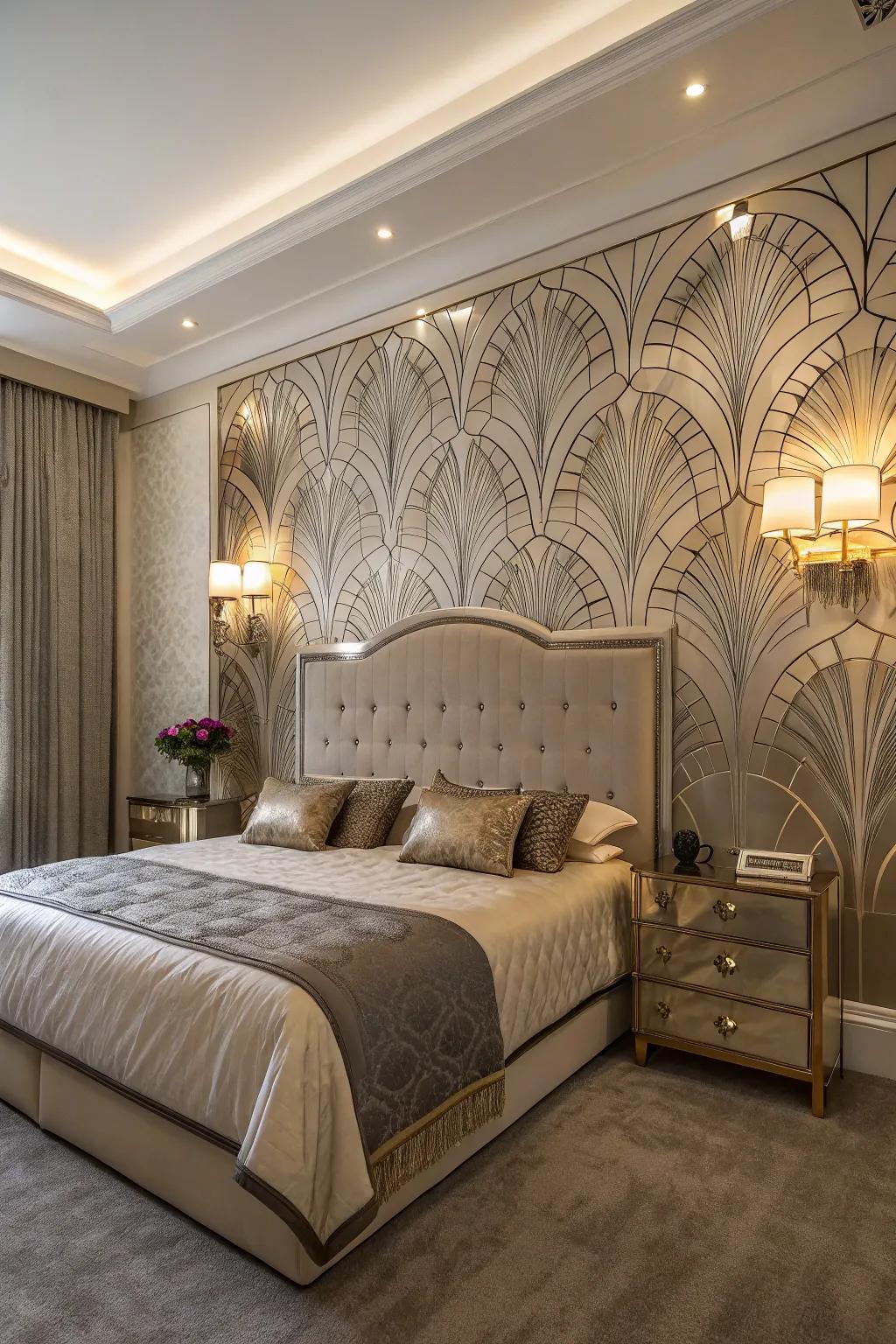 Art Deco wallpaper adds vintage sophistication and glamour.