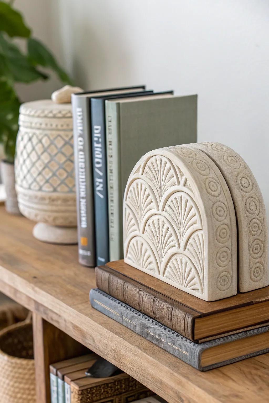 Combine style and function with bespoke air dry clay bookends.