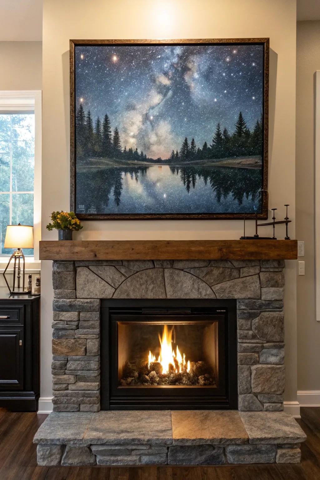 Night sky reflections create a dramatic centerpiece.