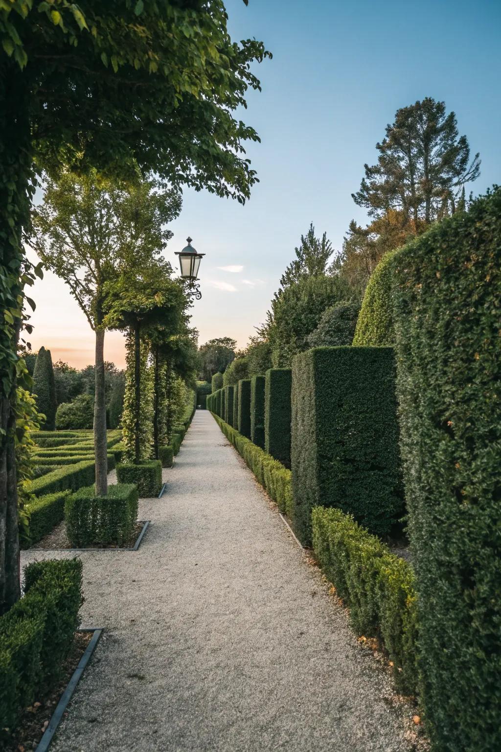 Guide your guests with elegant garden pathways lined with artificial hedges.