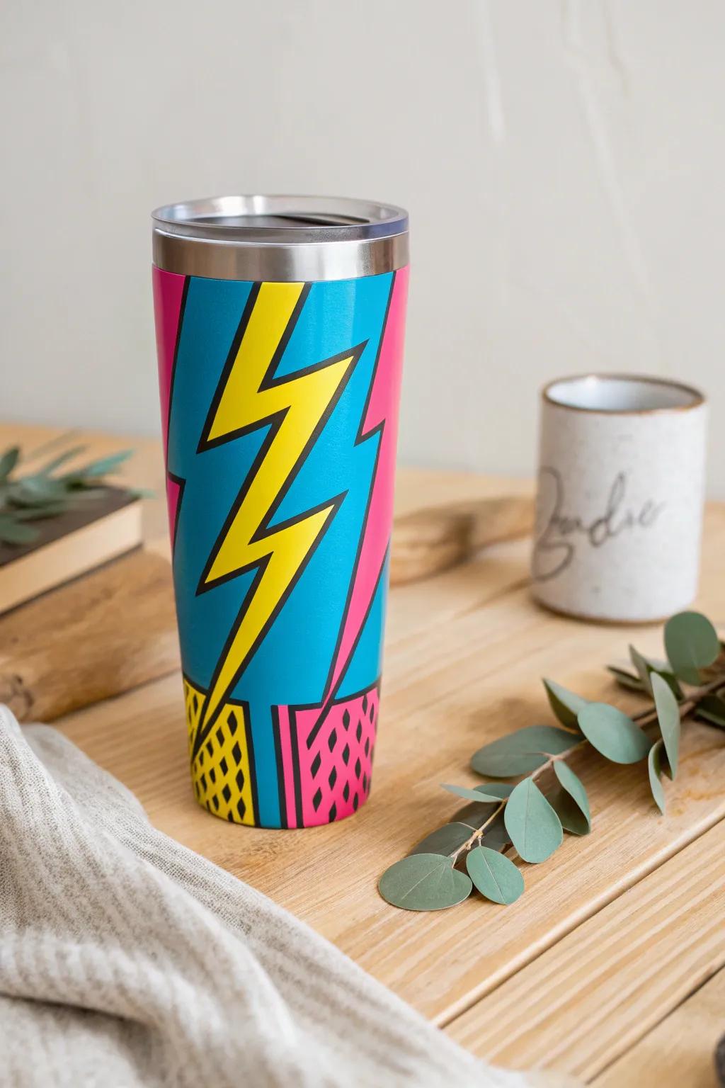 Add a splash of pop art fun to your day with this vibrant tumbler, perfect for those who love a blend of minimalism and bold expression.