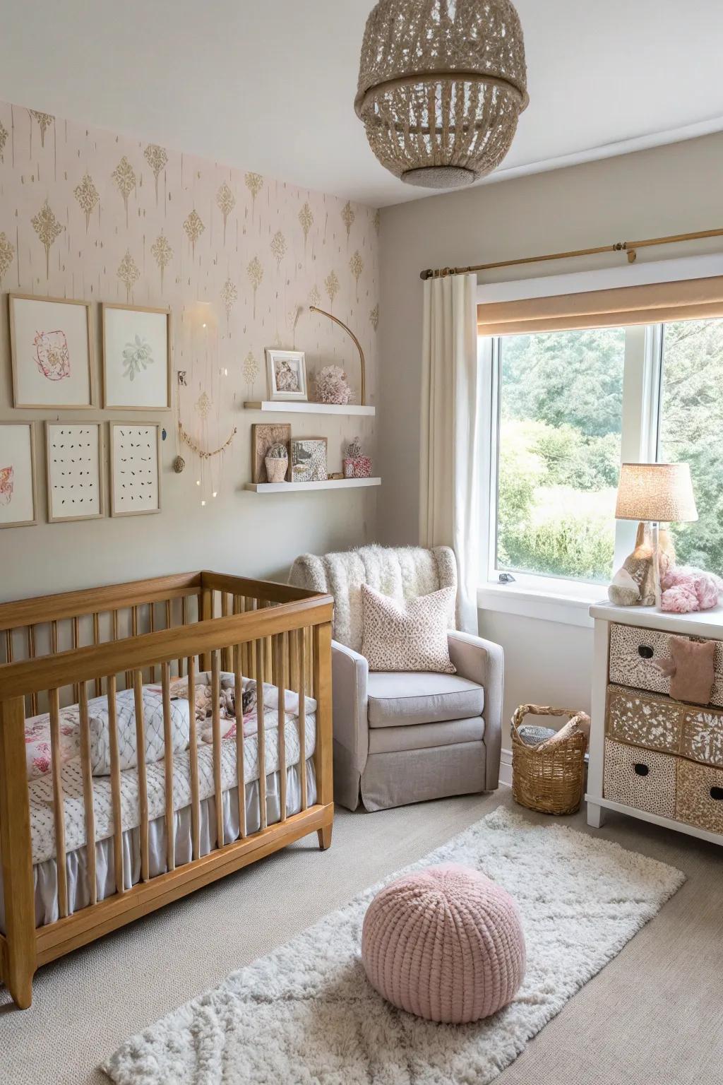 Metallic accents add a touch of glamor and sophistication to a nursery.