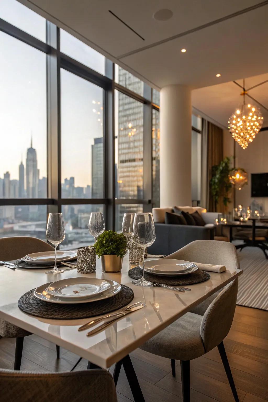 A sophisticated dining area enhances your dining experience in a bachelor pad