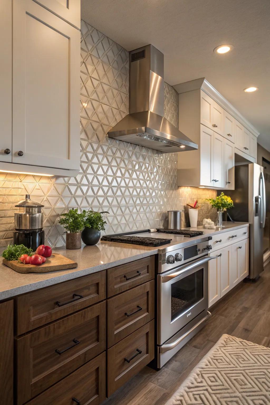 3-D tiles add dynamic texture and depth to your kitchen.