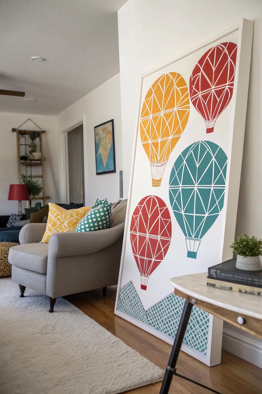 Enjoy symmetry and color with balloon geometric art.