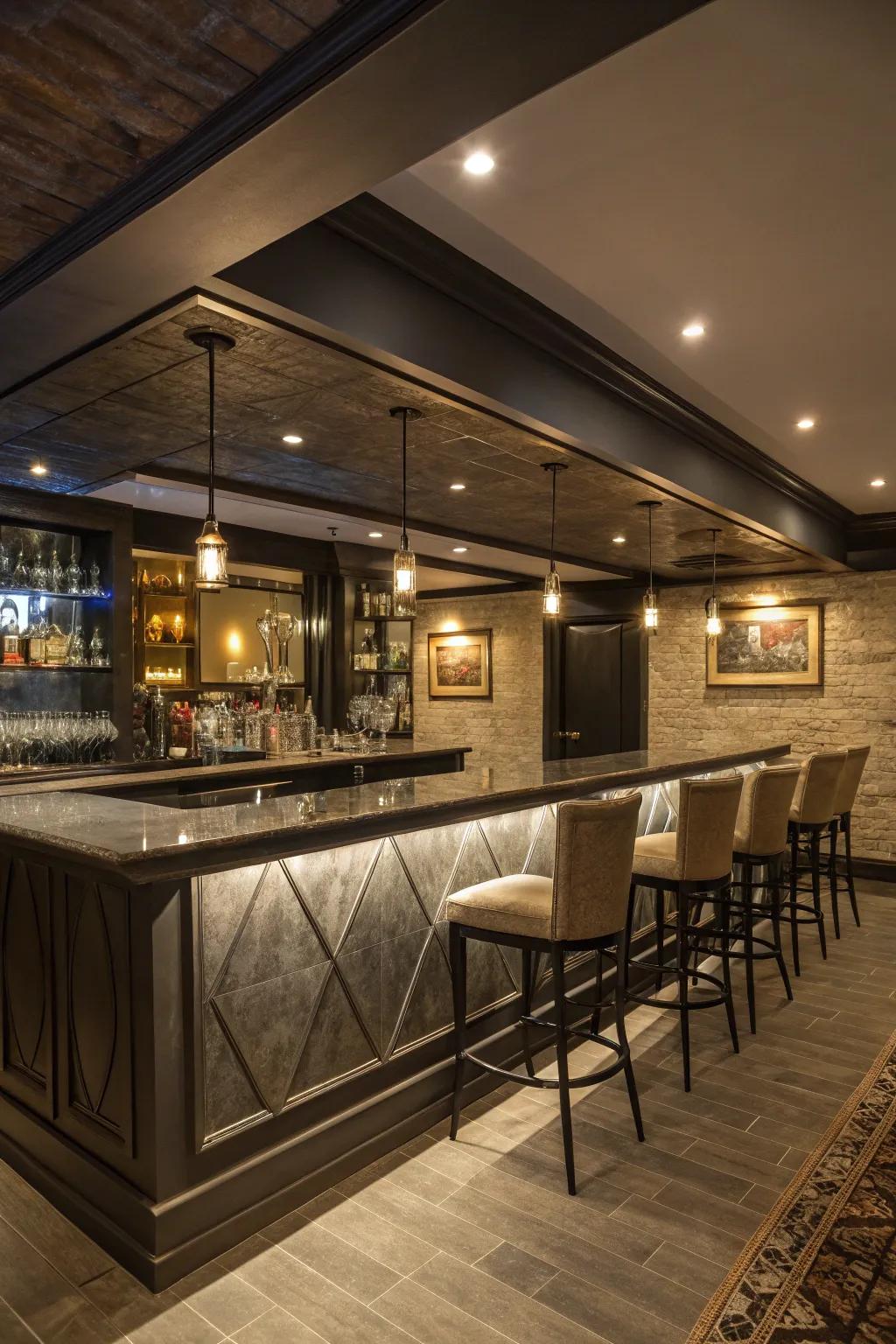 Brighten your bar area with a reflective mirrored backsplash.