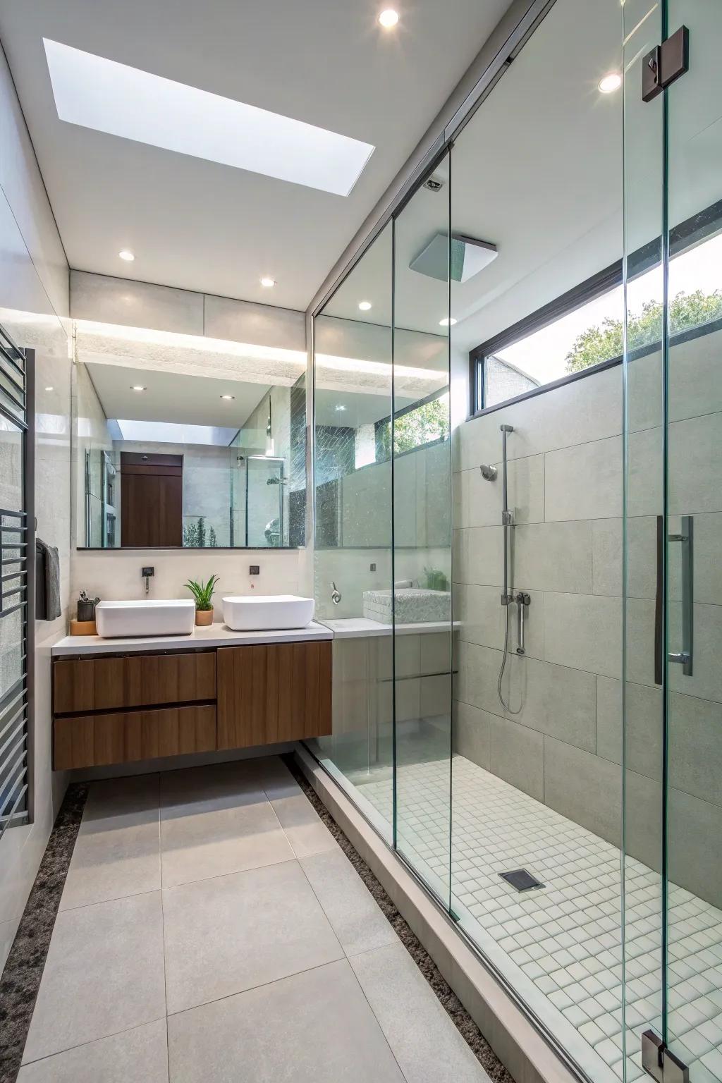 Glass panels in a bulkhead add modern transparency.