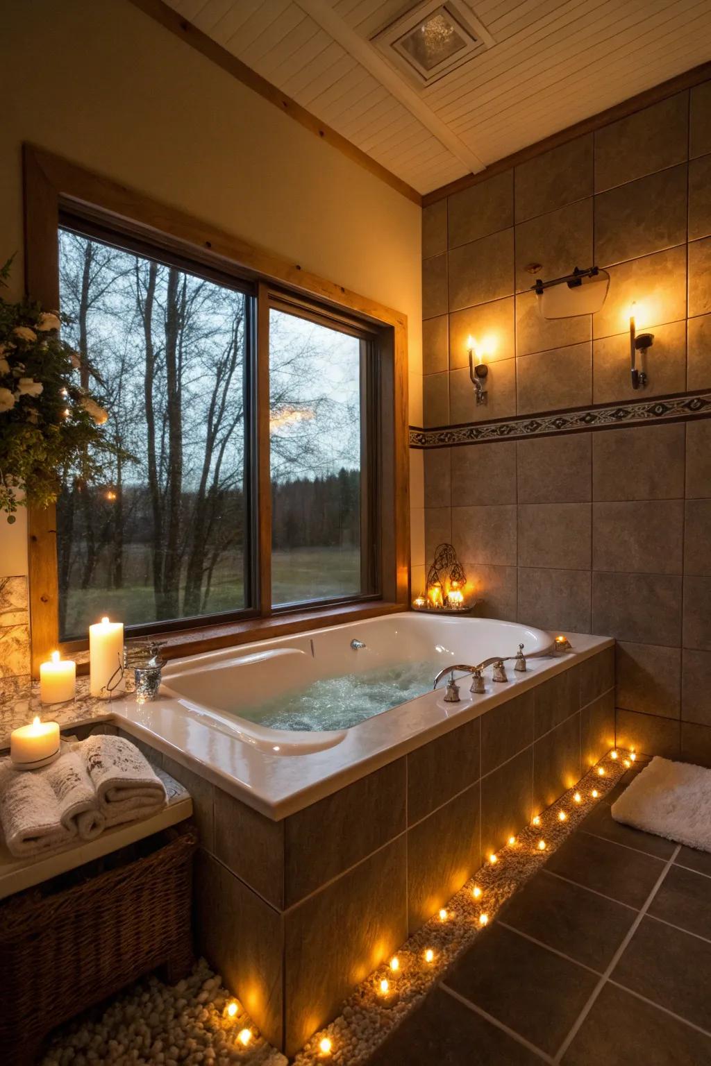 Warm lighting enhances comfort and sets a relaxing mood in the bathroom.