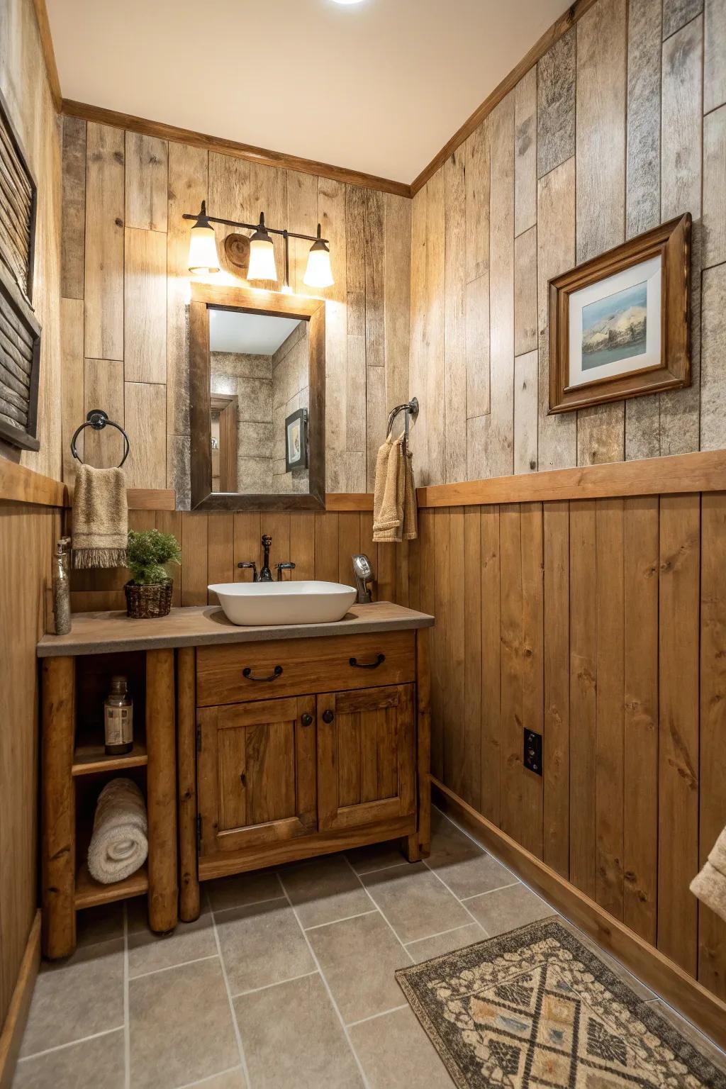 Wood-look tiles bring rustic charm and warmth.