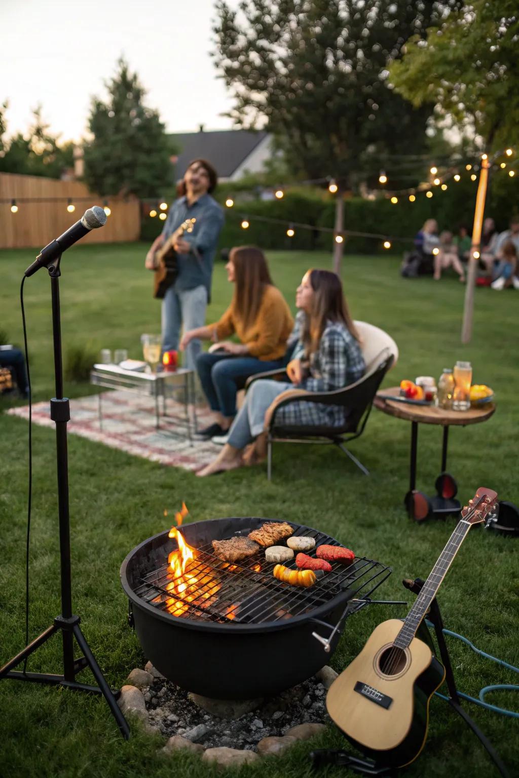 Unwind with a cozy fire pit and live music.