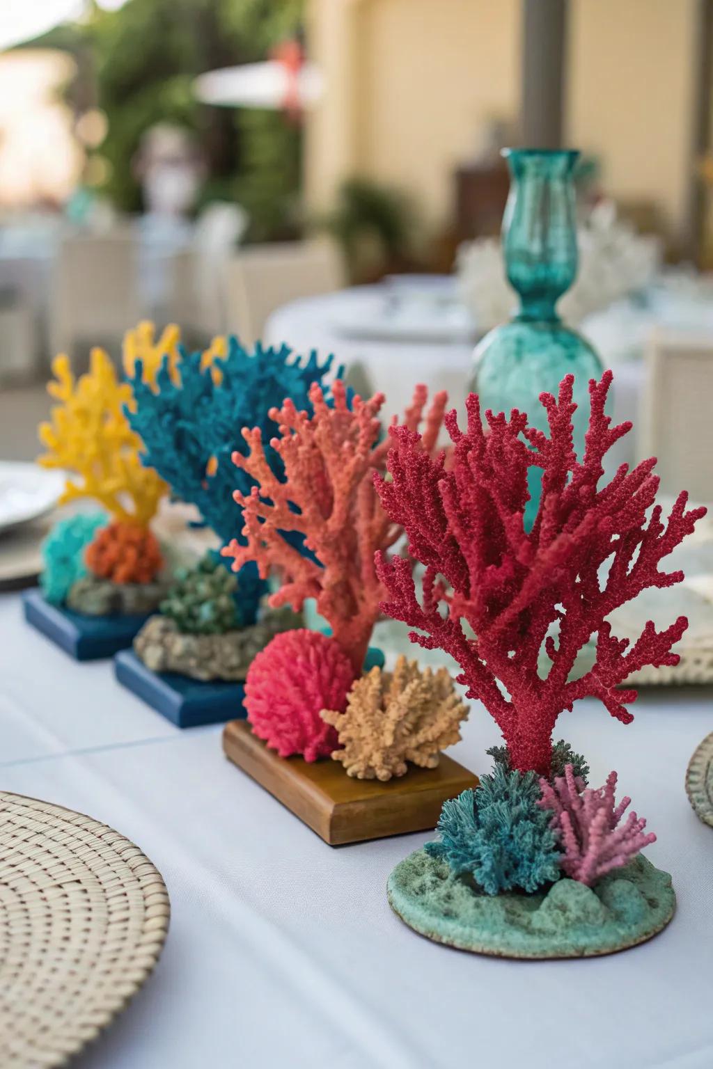 Vibrant faux coral pieces bring ocean beauty to the table.