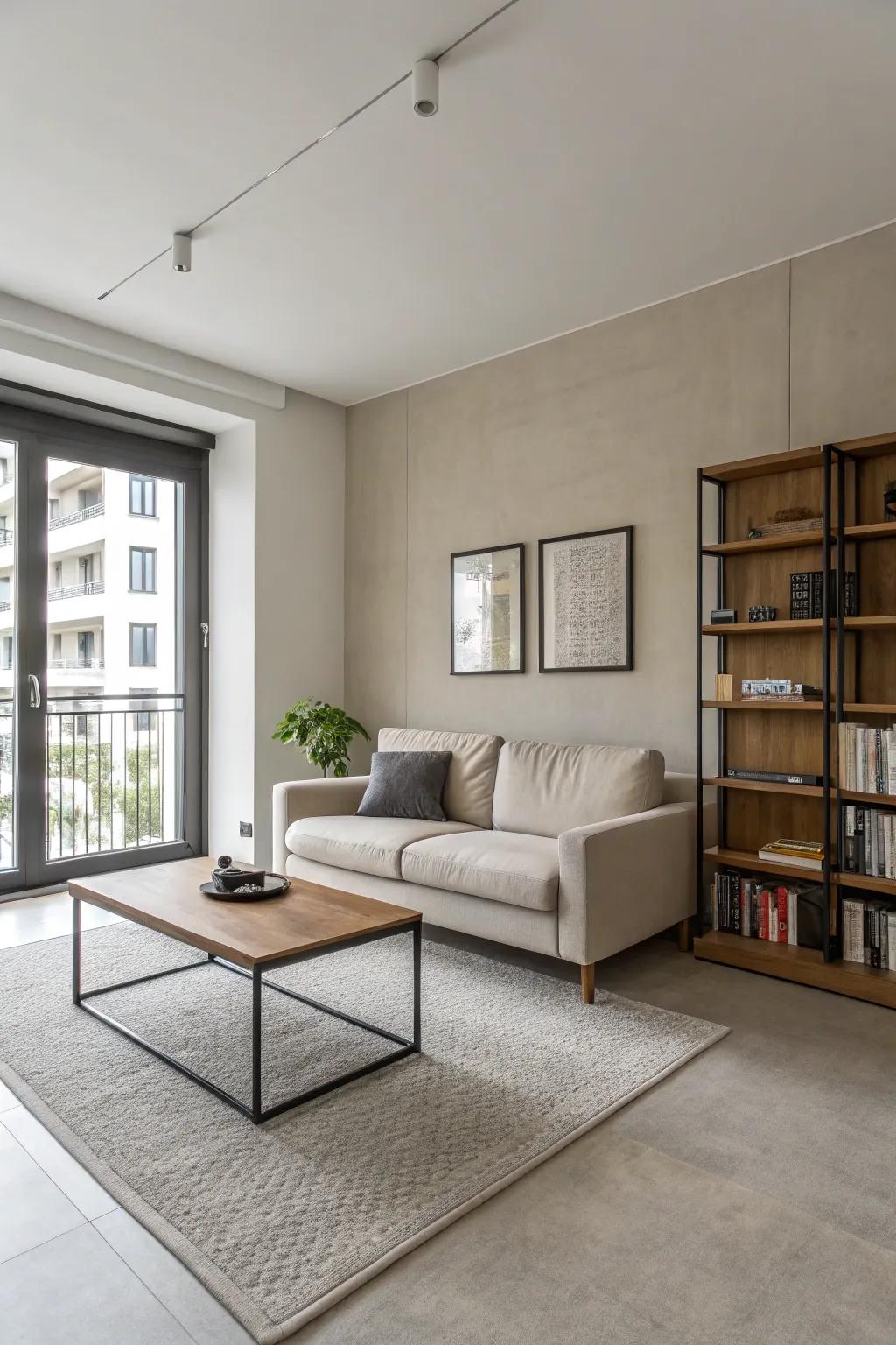 A minimalist approach to furniture creates a clean and uncluttered living room.