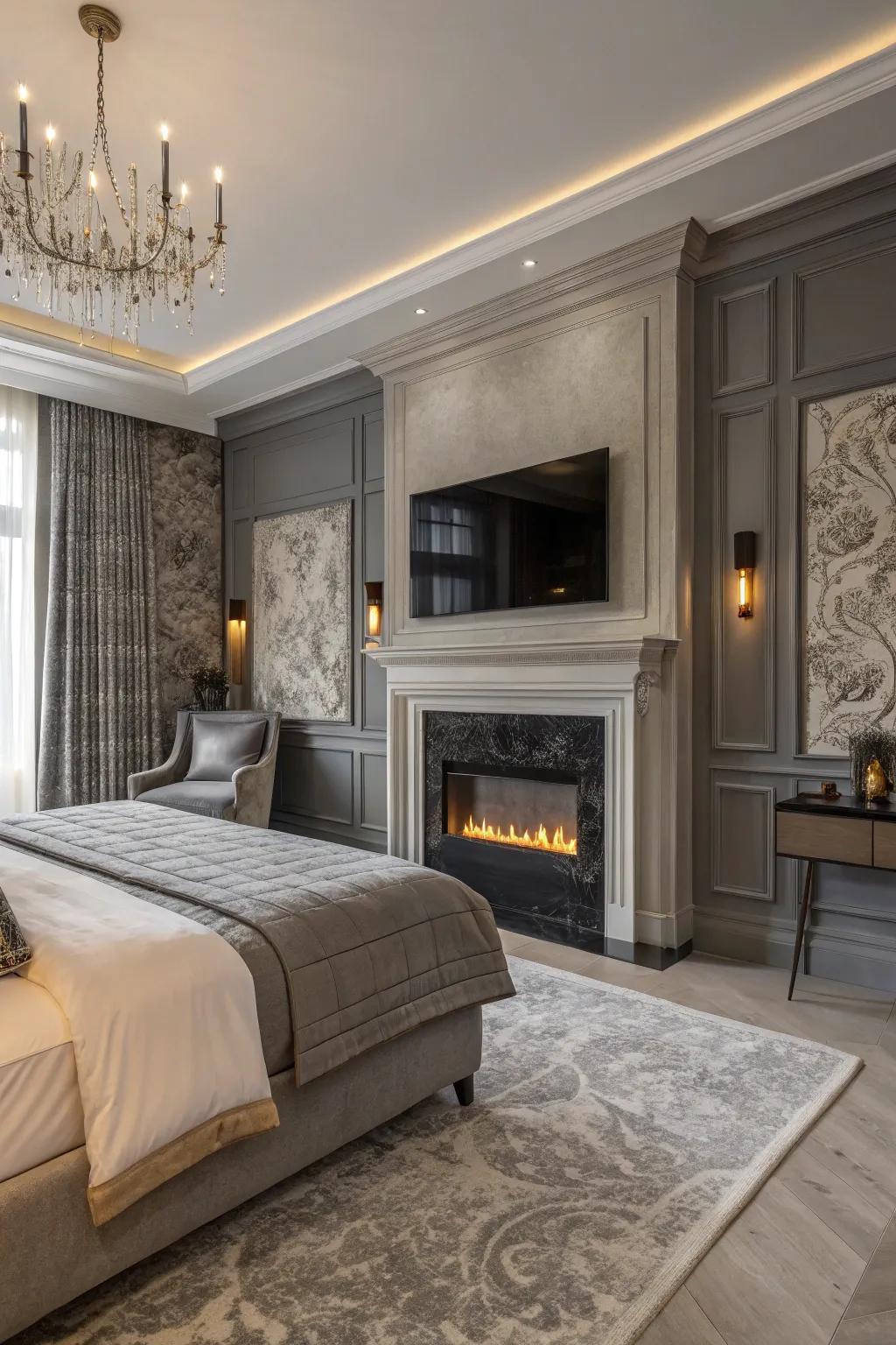 Add sophistication with a gray-toned fireplace wall.