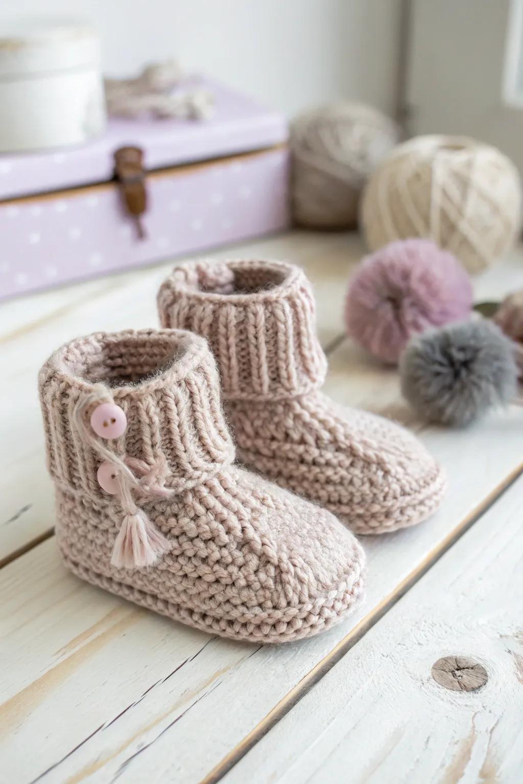 Crafted with love: Adorable baby booties that warm tiny feet and hearts alike.