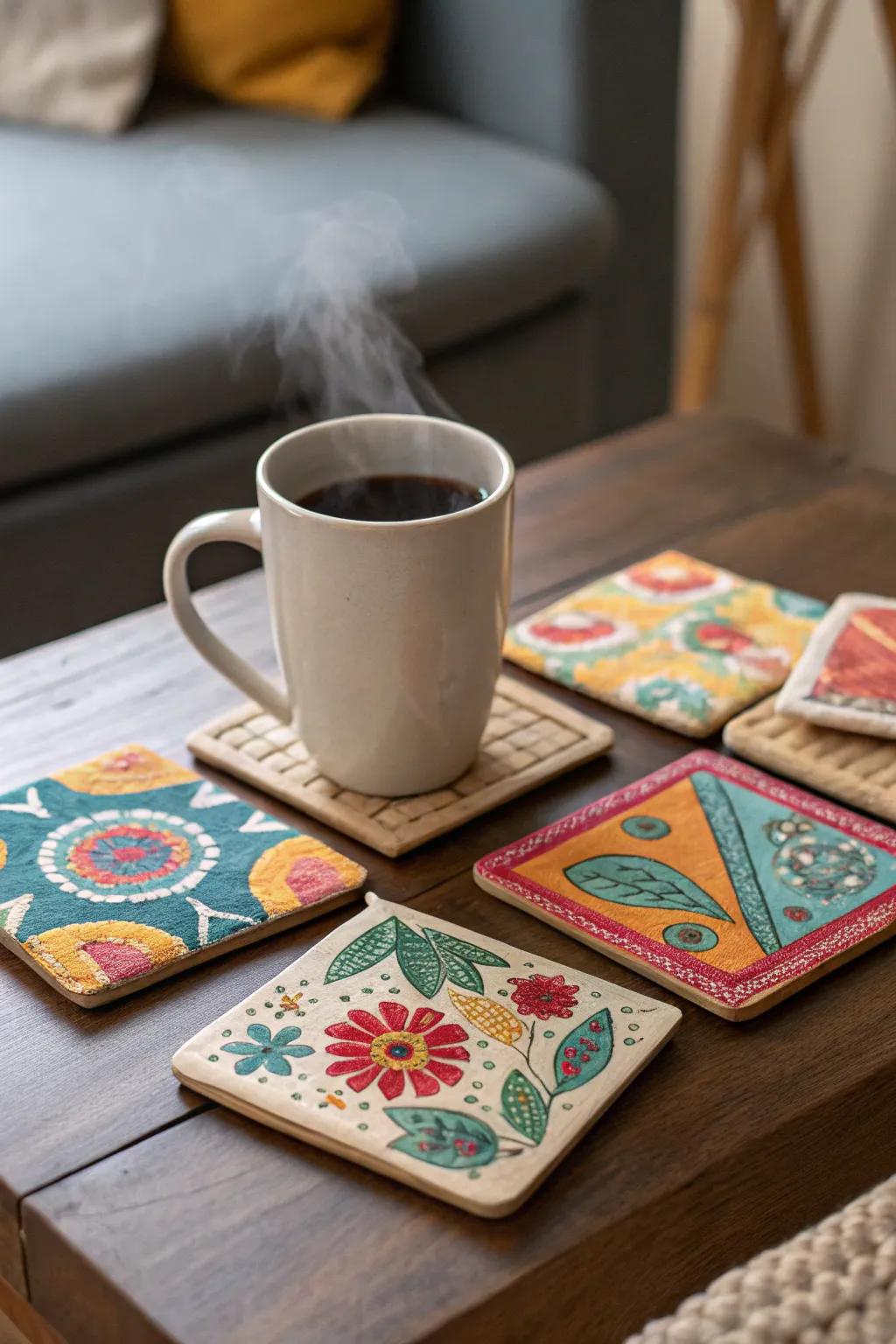 Artistic coasters that add flair to any table setting.