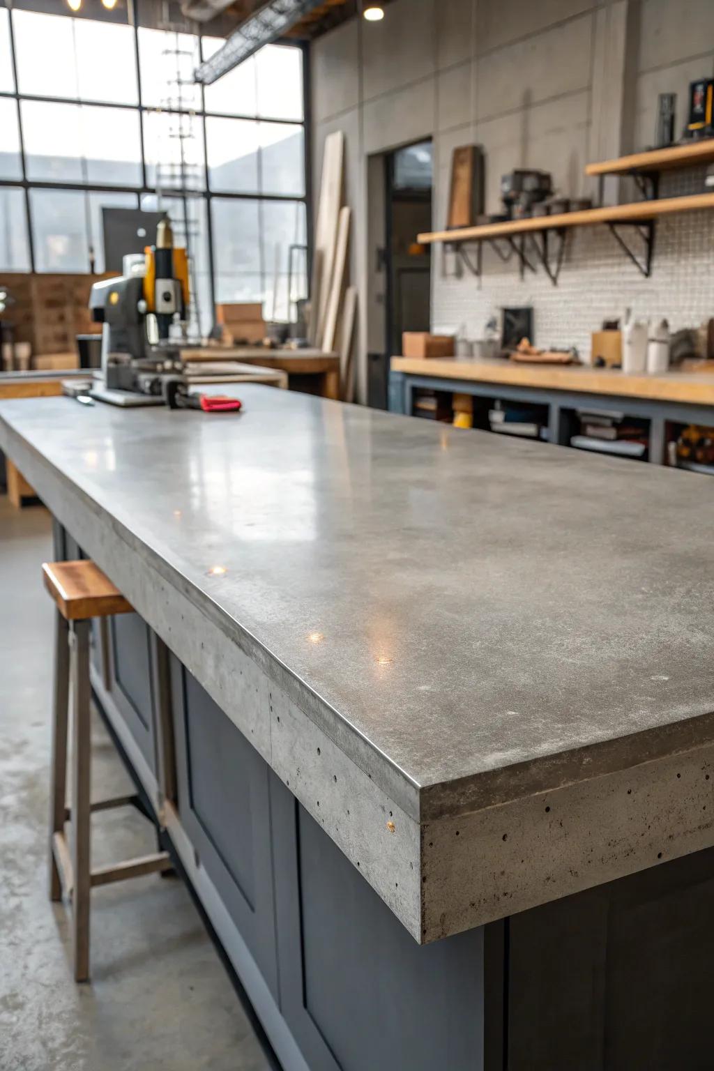 Elevate your workshop with the timeless elegance of a concrete workbench top—where industrial strength meets artistic flair.