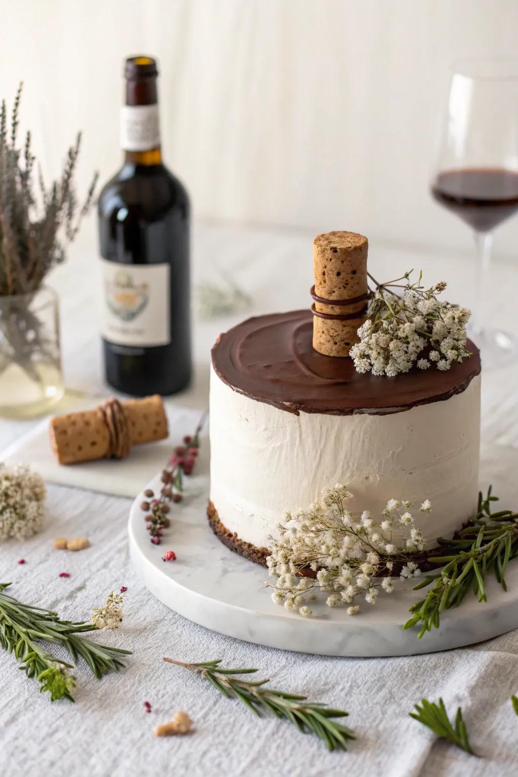 Add a touch of elegance to your celebration with a chocolate wine cork topper, perfect for wine lovers.