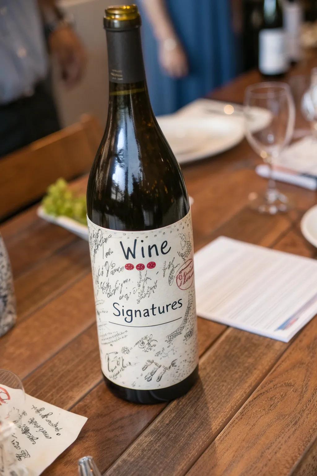 Toast to memories with a wine bottle guest book.