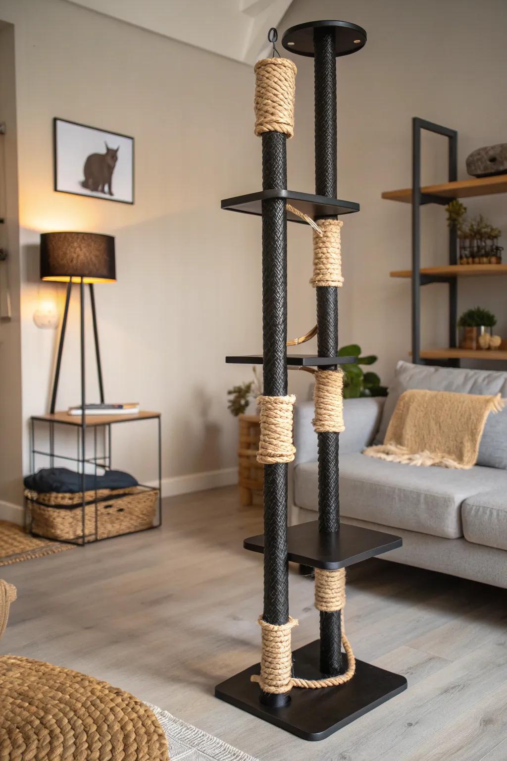 Elevate your space and your cat's playtime with this chic DIY pipe cat tree.