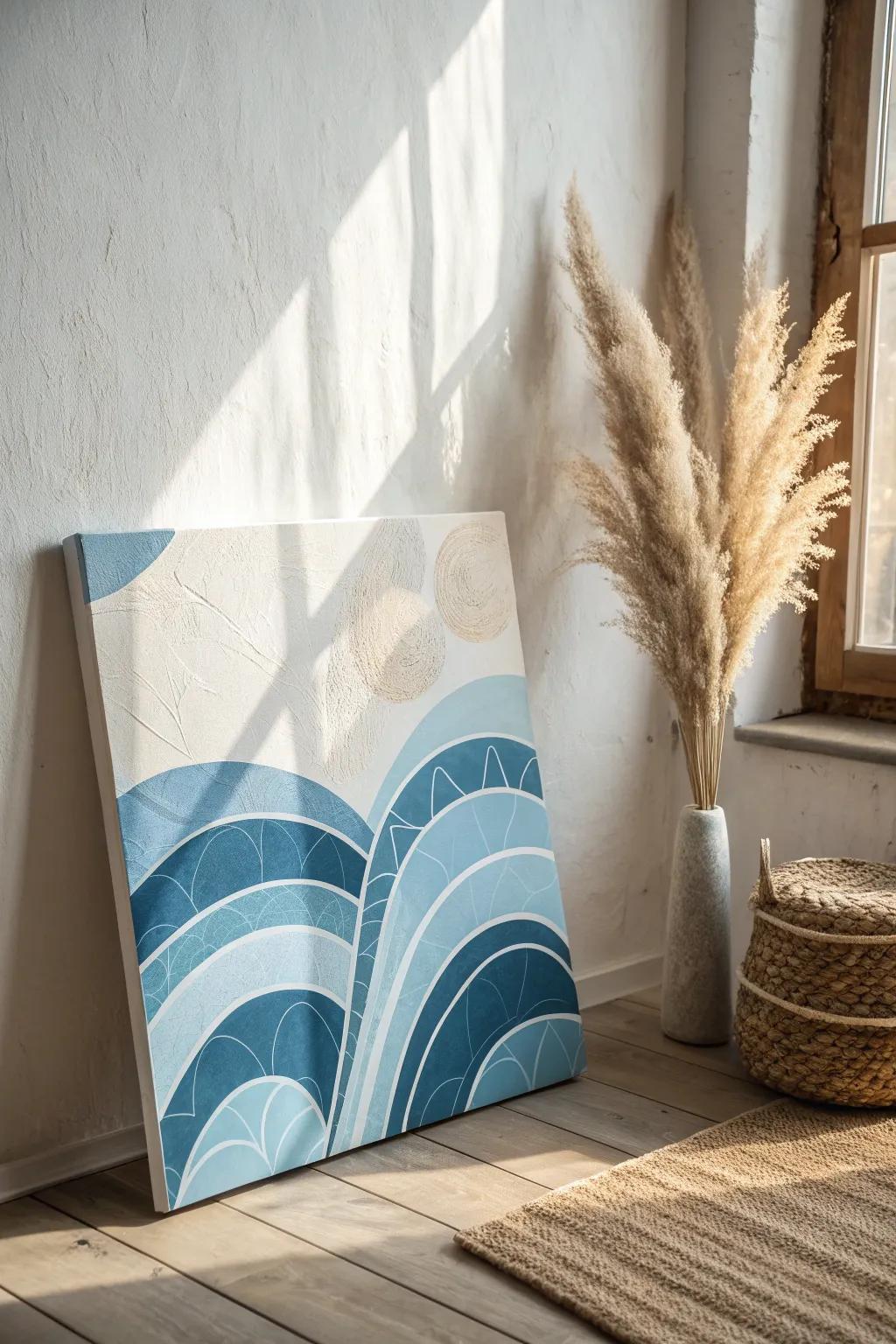 Dive into the tranquility of blue with abstract shapes that speak volumes in simplicity.
