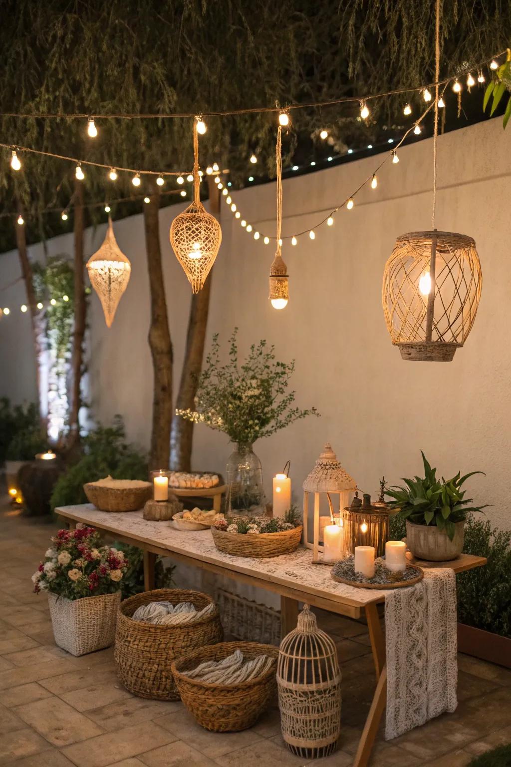 Boho chic lighting adds warmth and magic to your table setting.