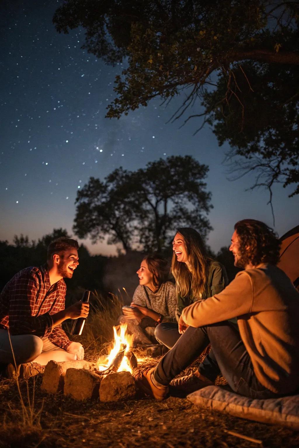 Storytelling by the fire creates a magical atmosphere.