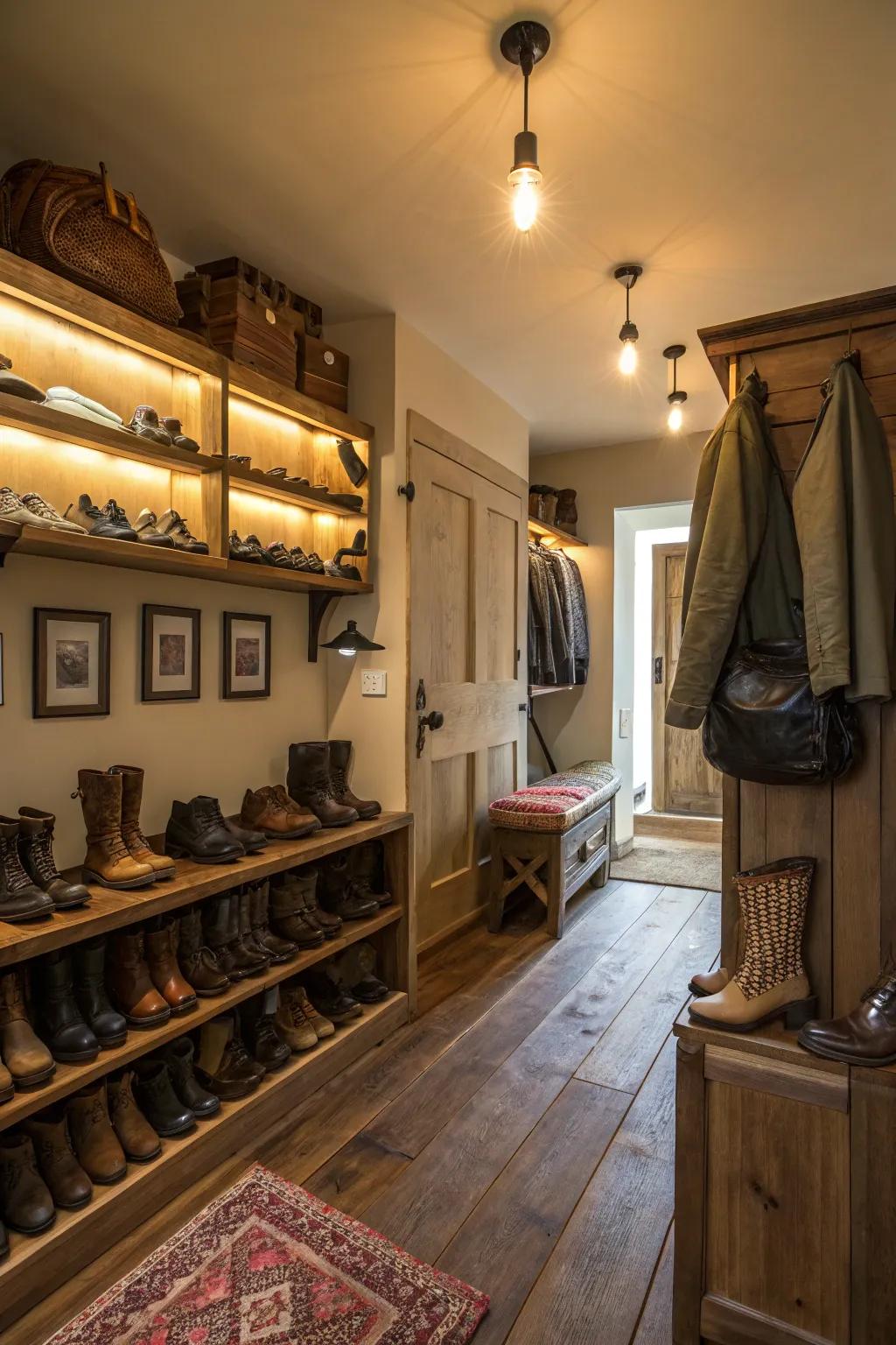 Well-planned lighting creates a welcoming and functional boot room.