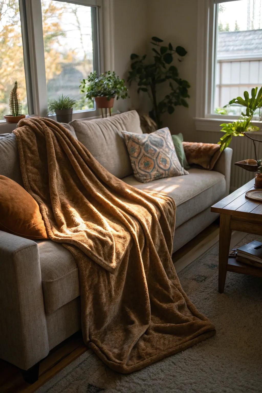 Wrap yourself in warmth with a luxurious bronze throw.