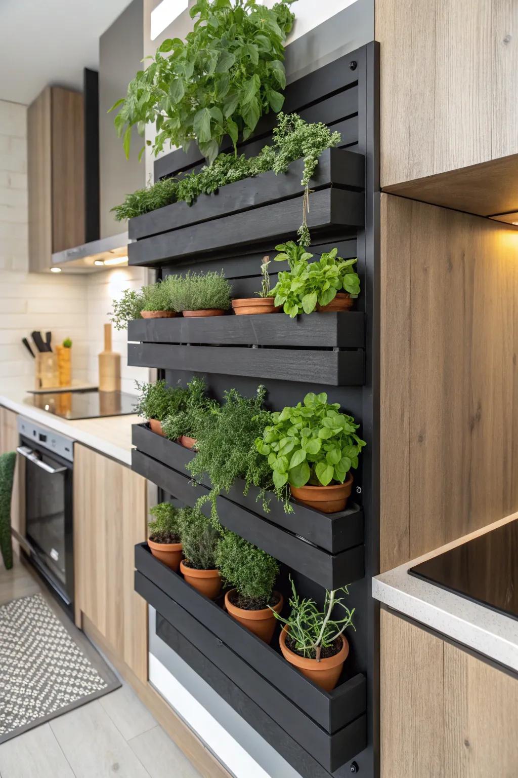 Elevate your kitchen space with a stylish vertical herb garden—sustainable, fresh, and effortlessly chic.