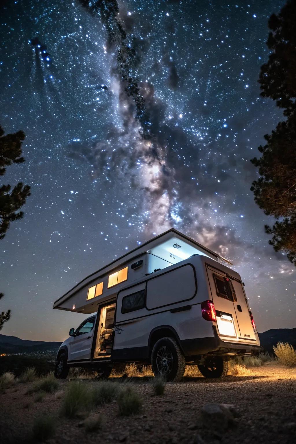 Illuminate your adventures with the subtle glow of nighttime magic. #CamperChic