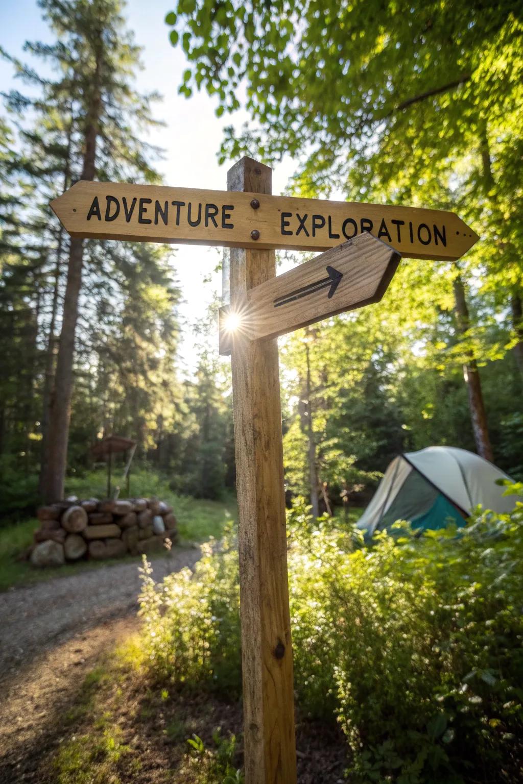 Guide your adventure with inspiring campsite signposts.