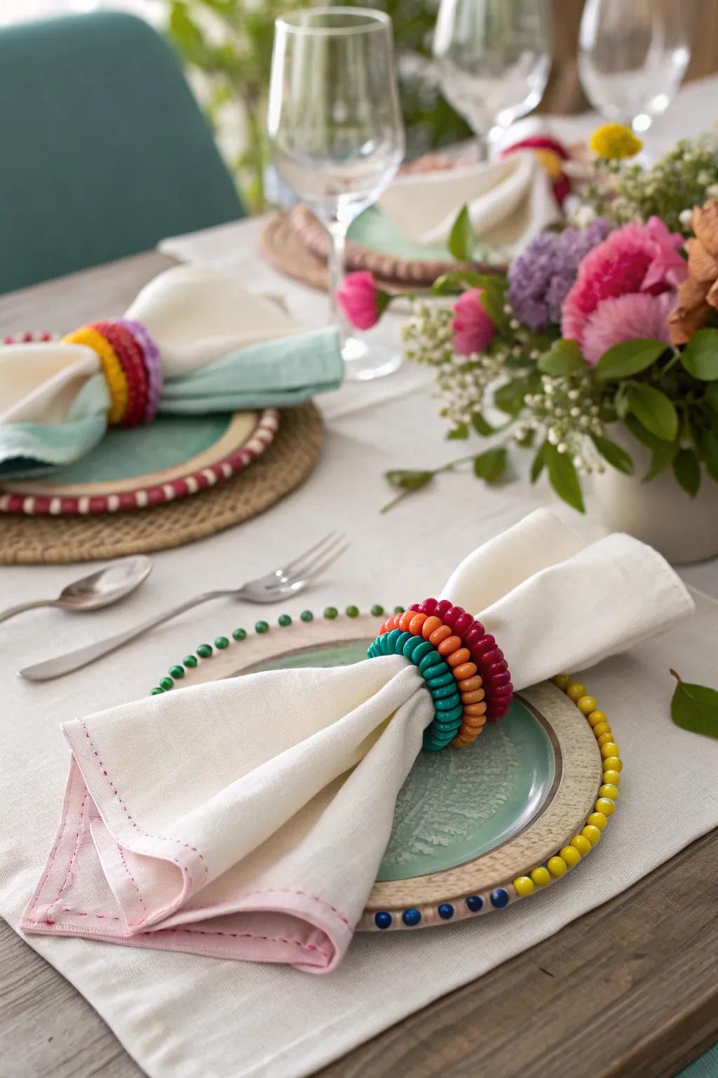 Chalk powder napkin rings add a festive touch to your table settings.