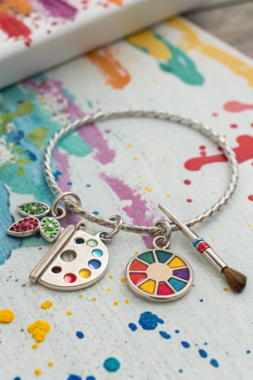 An art-themed charm bracelet that celebrates creativity and imagination.