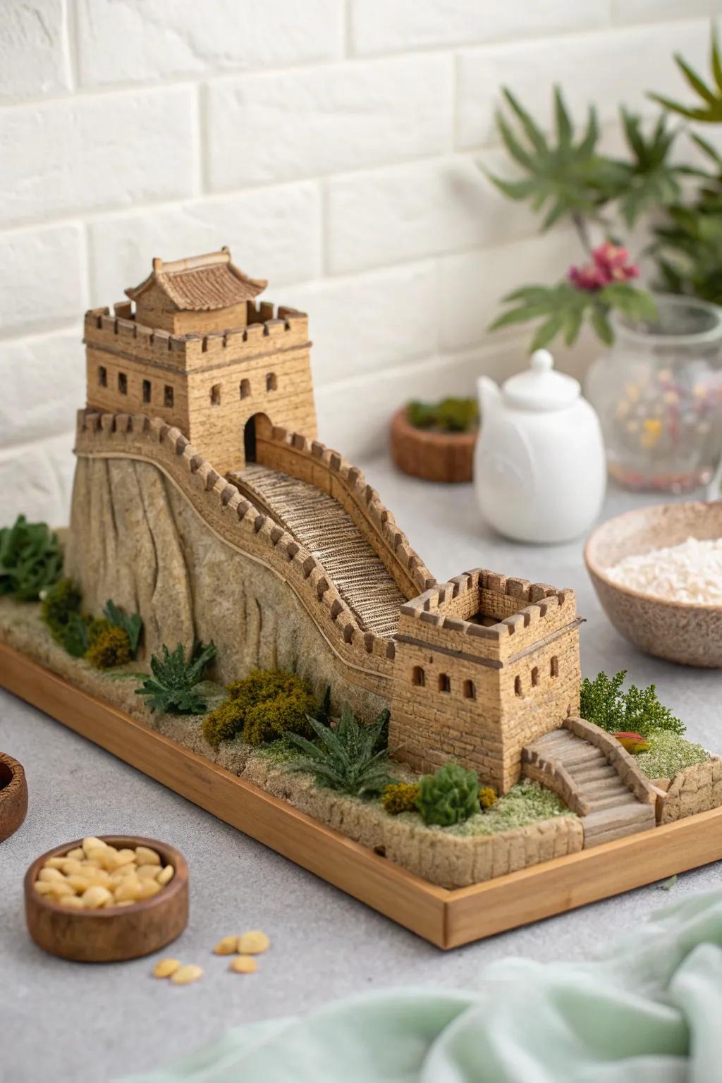 Discover the beauty of craftsmanship with a minimalist Great Wall of China model. Perfect for educational projects with a touch of elegance.
