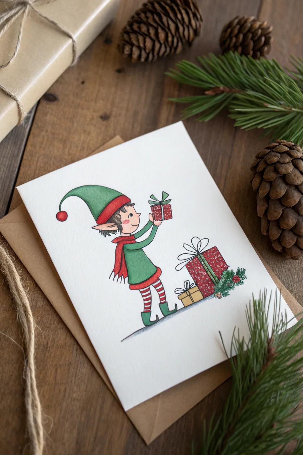 Capture the magic of Christmas with charming, minimalist elf illustrations.