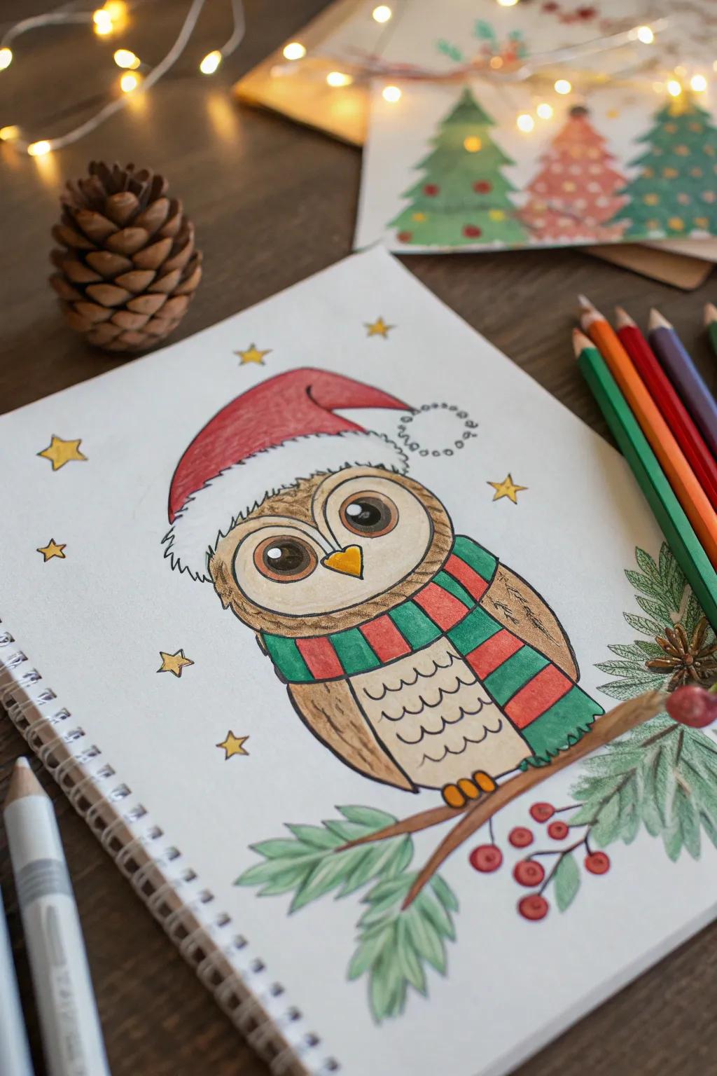 Add a whimsical touch to your art with festive owl drawings.