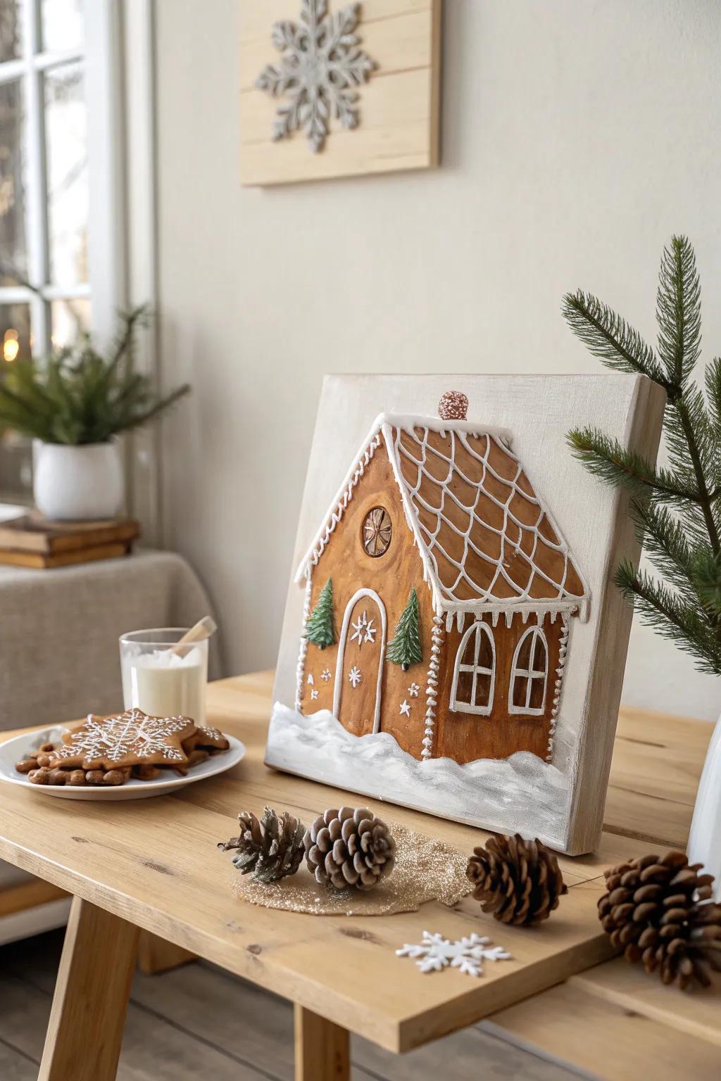 Unleash creativity with this charming gingerbread house painting—perfect for adding a sweet touch to your festive decor!