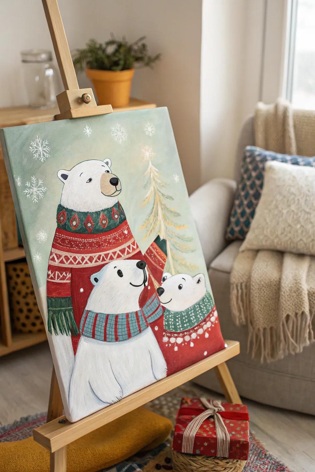 Join the festive polar bear parade with a whimsical painting!