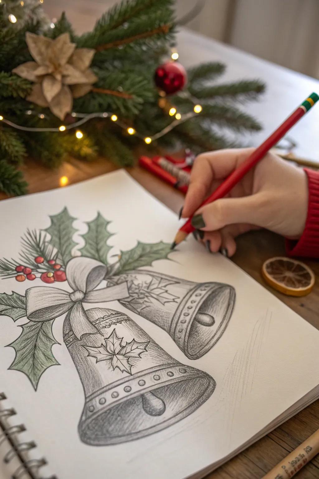 Christmas bells sketch, ready to ring in holiday cheer.