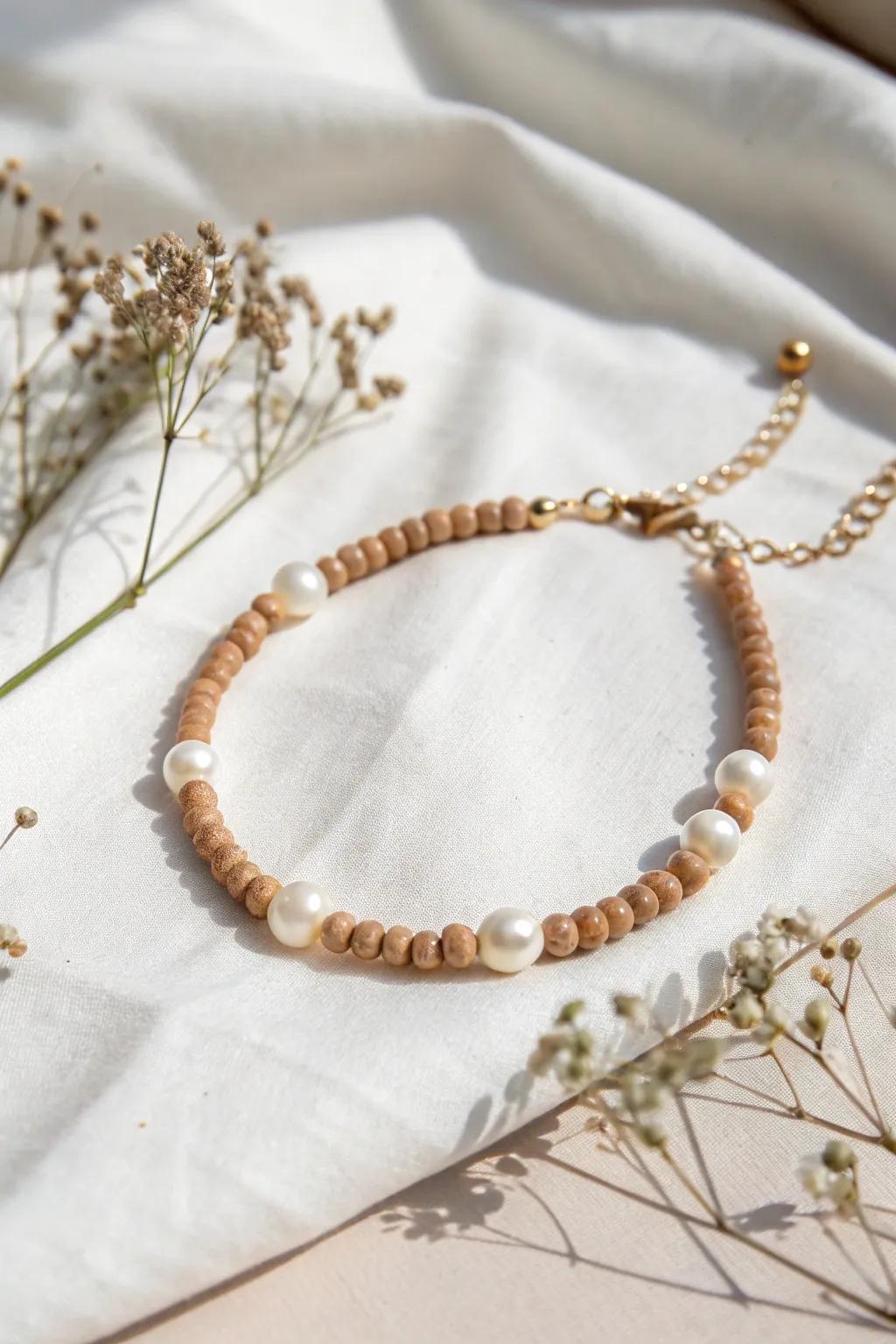 Neutral tones and pearls for a simple, elegant bracelet.