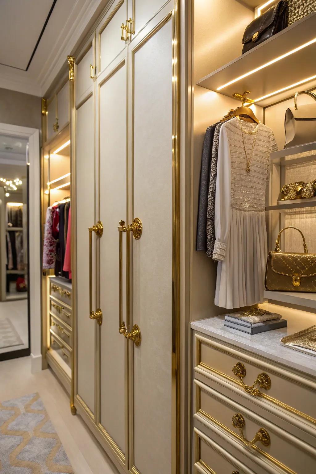 Metallic finishes add glamour and elegance to your closet.