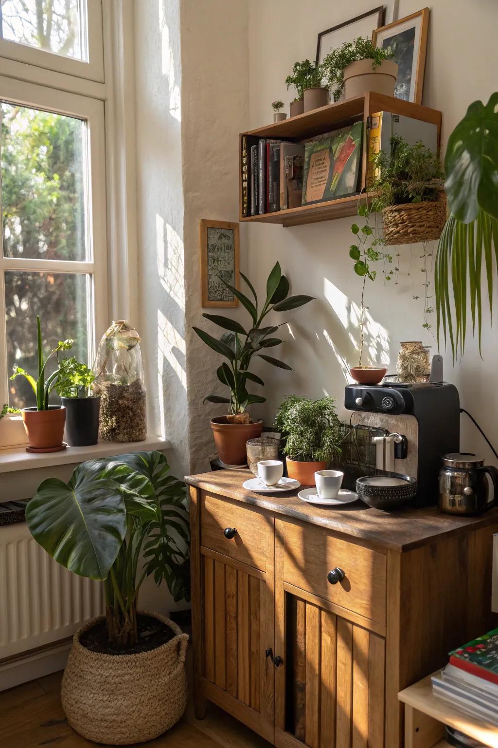 A coffee and plant oasis, bringing nature's tranquility to your coffee moments.