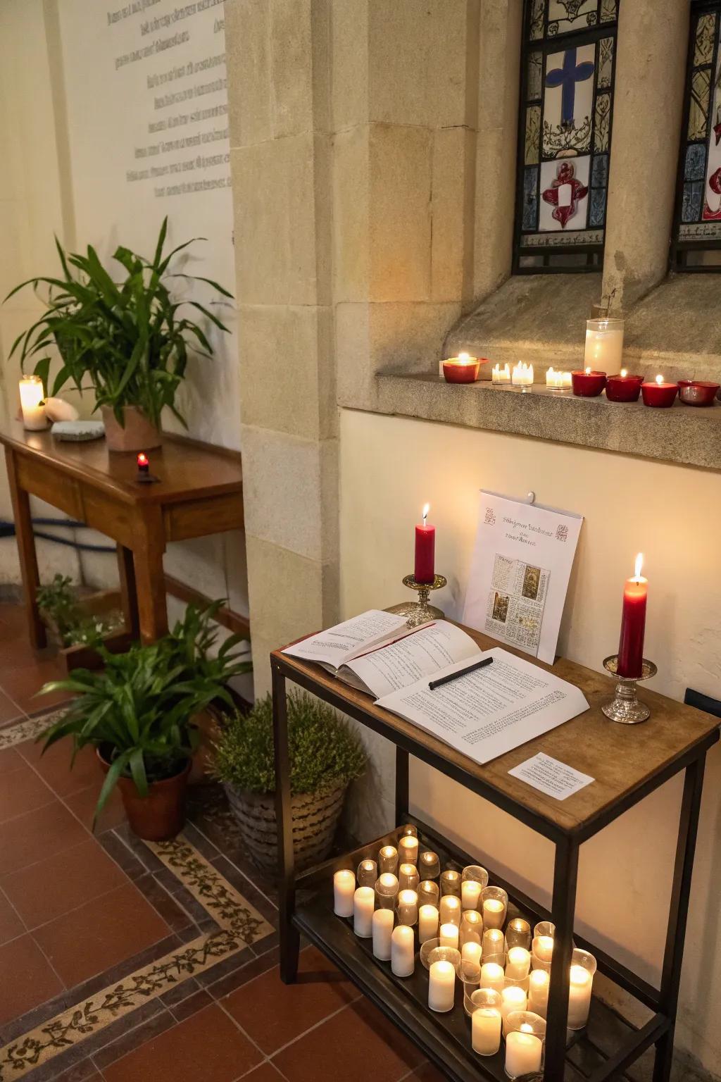 Offer a moment of peace with an interactive prayer station.