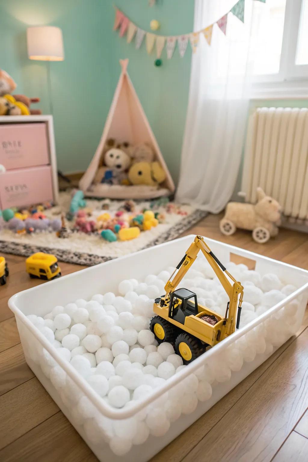 Cotton ball clouds for a soft and dreamy construction site.