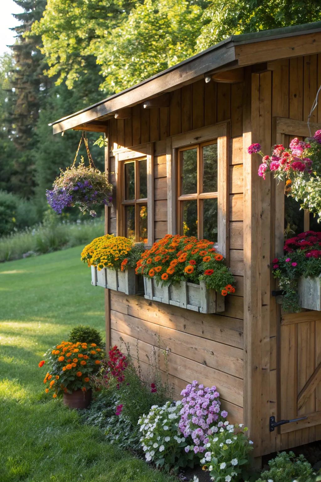 Transform your playhouse into a vibrant paradise with colorful flower boxes!