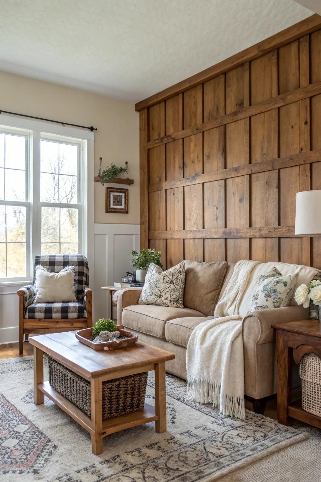 Board and batten walls add depth and character to country decor.